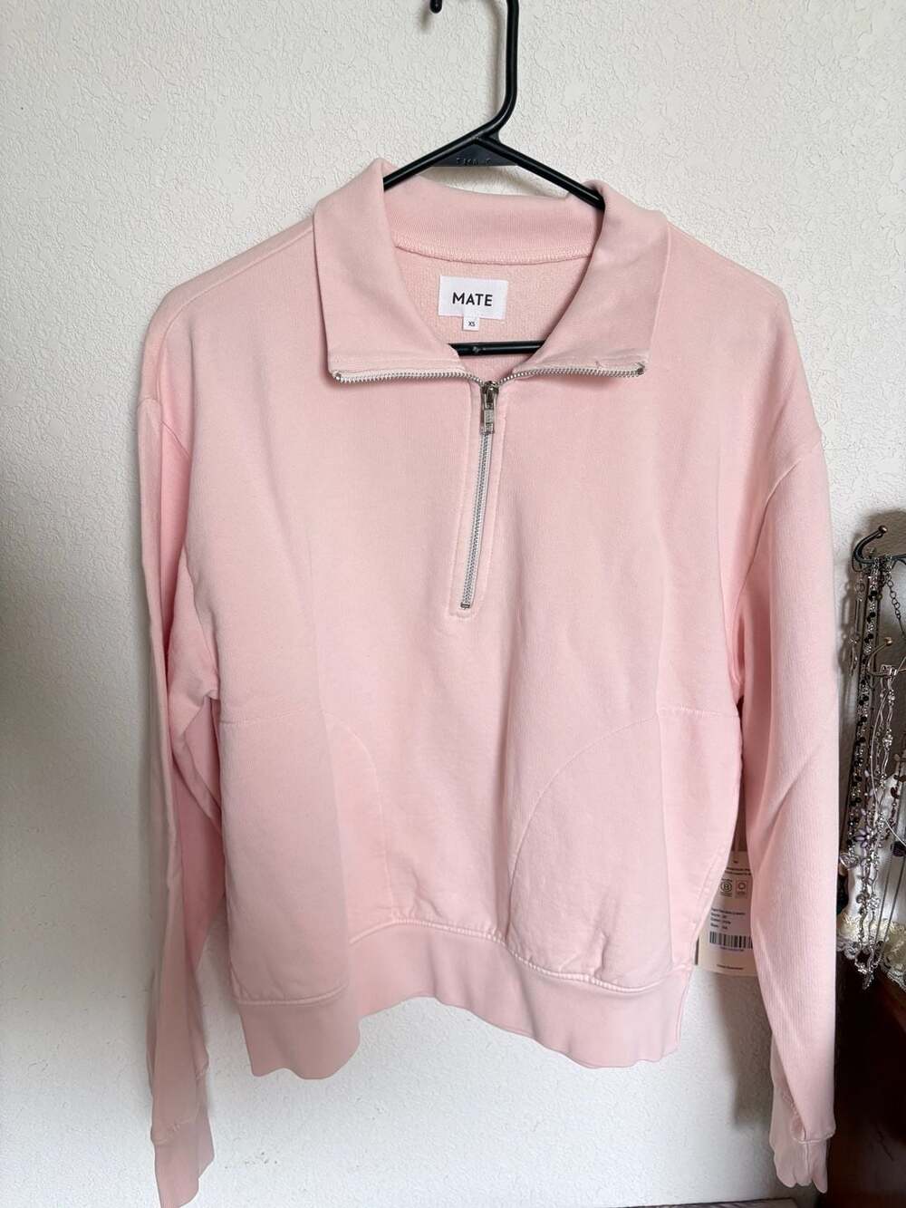 NWT Mate The Label Organic Fleece Quarter Zip Sweatshirt Size XS Pink